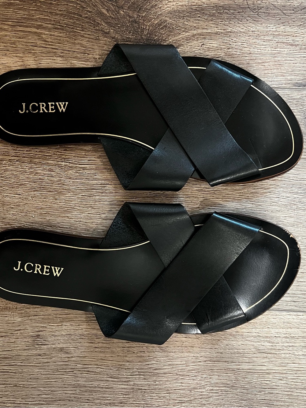 J. Crew Black Crisscross Leather Slide Sandals
